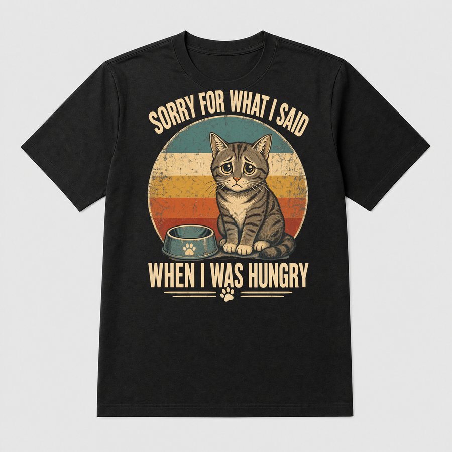 Sorry For What I Said When Hungry Cat Retro — funny cat tee
