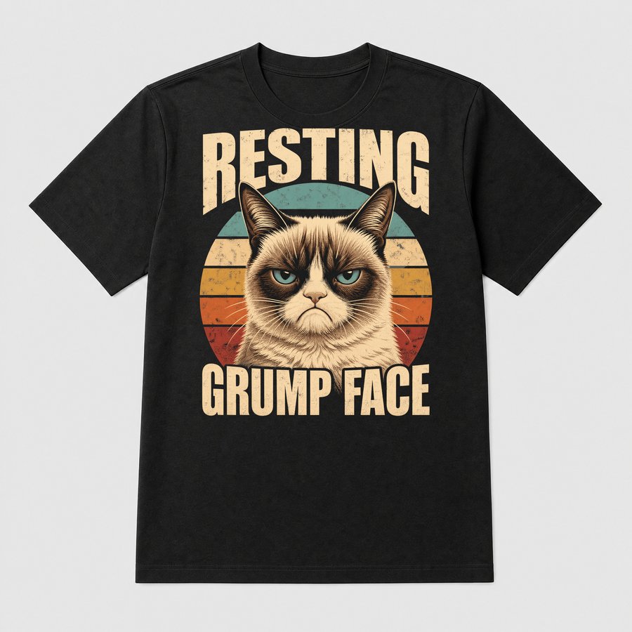 Resting Grump Face Grumpy Cat Retro Design — funny cat tee