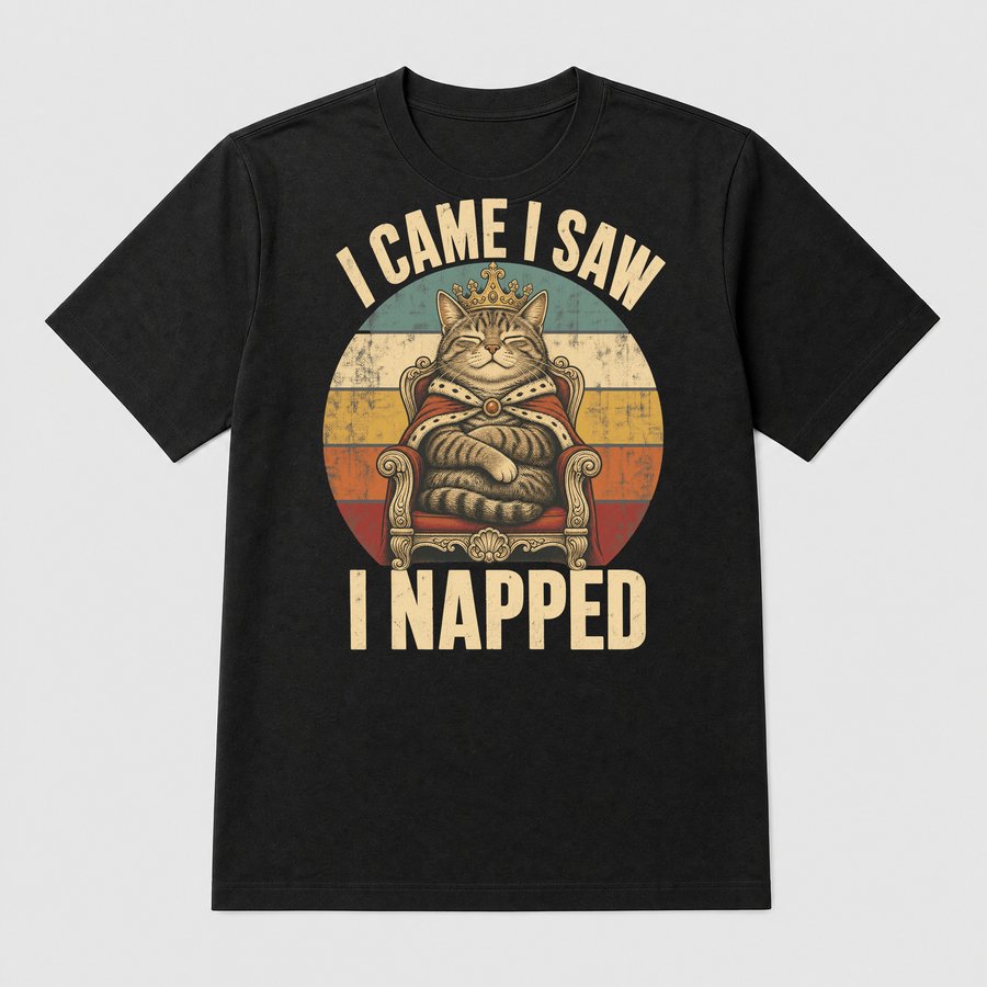 I Came I Saw I Napped Lazy Cat Retro — funny cat tee