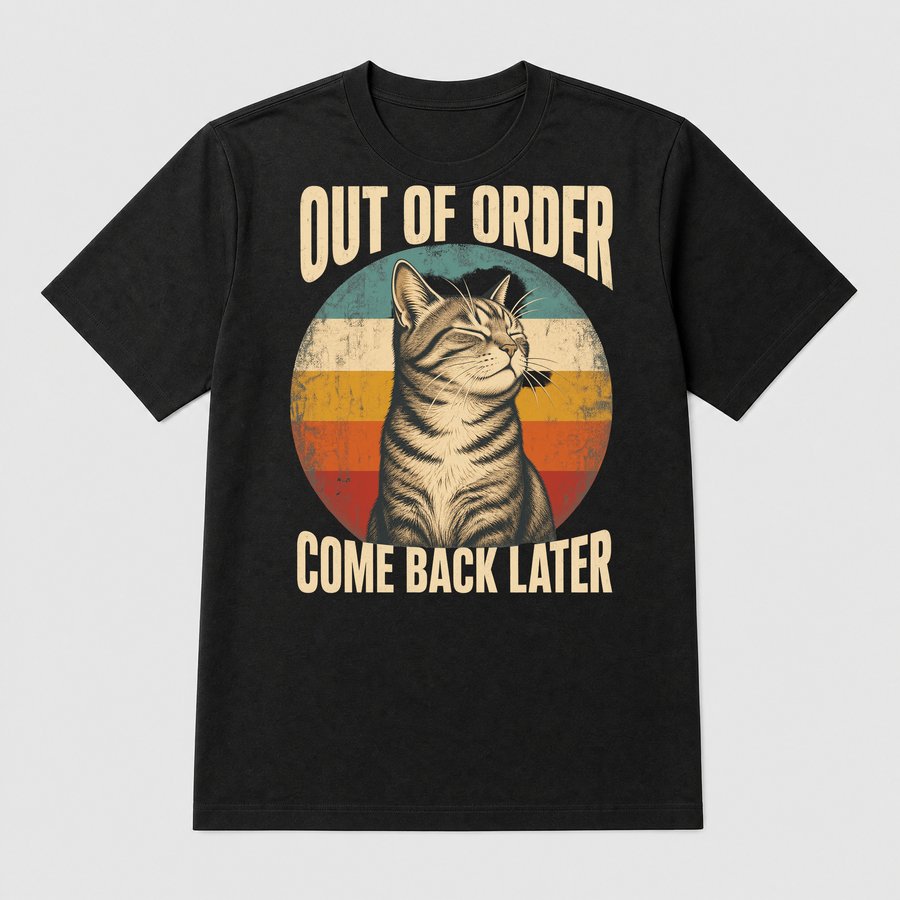 Out Of Order Come Back Later Cat Retro — funny cat tee