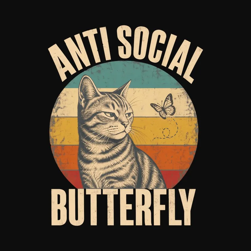 Anti Social Butterfly Introvert Cat Retro — funny cat tee