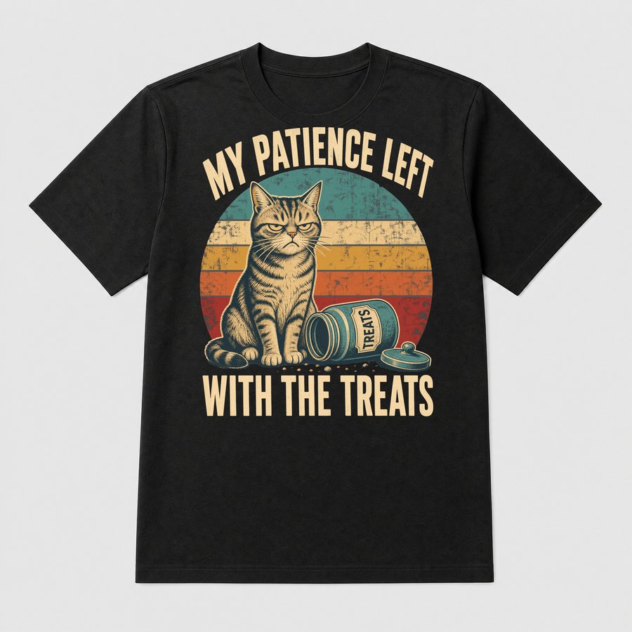 My Patience Left With The Treats Cat Retro — funny cat tee