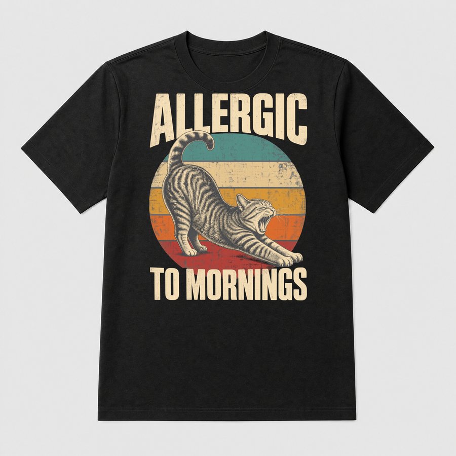 Allergic To Mornings Grumpy Cat Retro — funny cat tee
