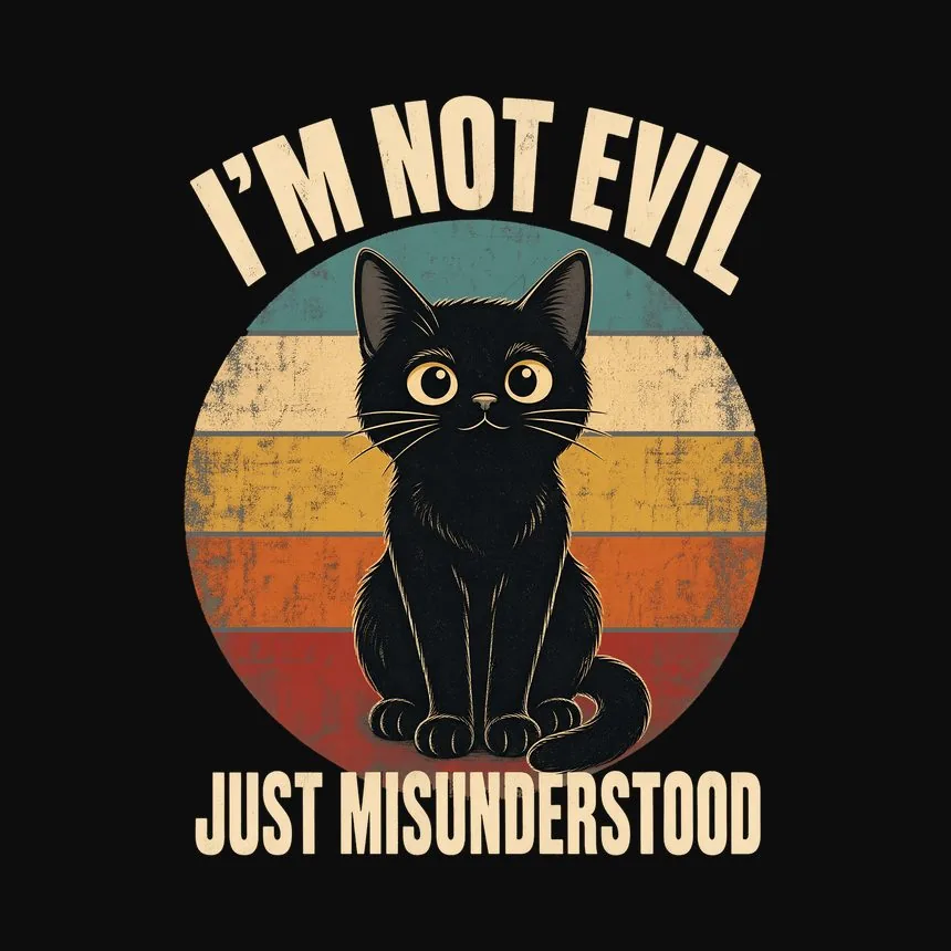 Not Evil Just Misunderstood Black Cat Retro — funny cat tee