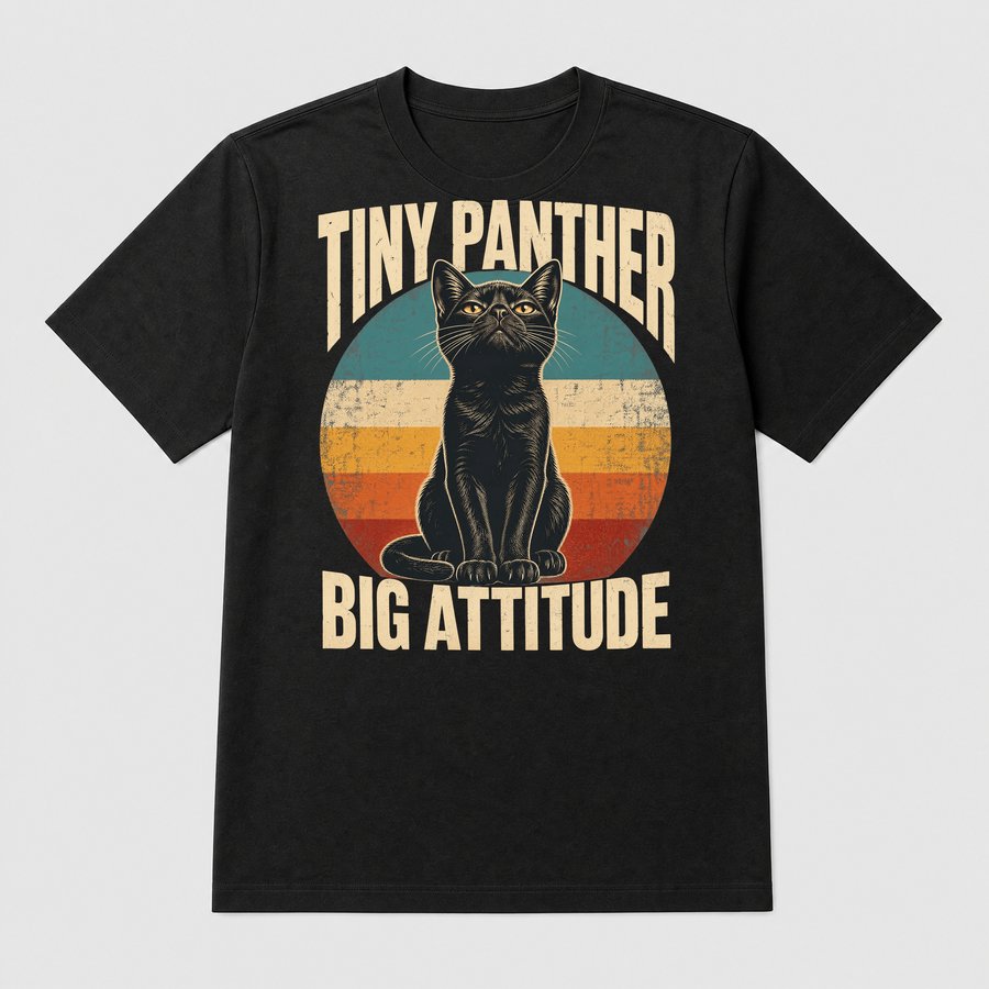 Tiny Panther Big Attitude Black Cat Retro — funny cat tee