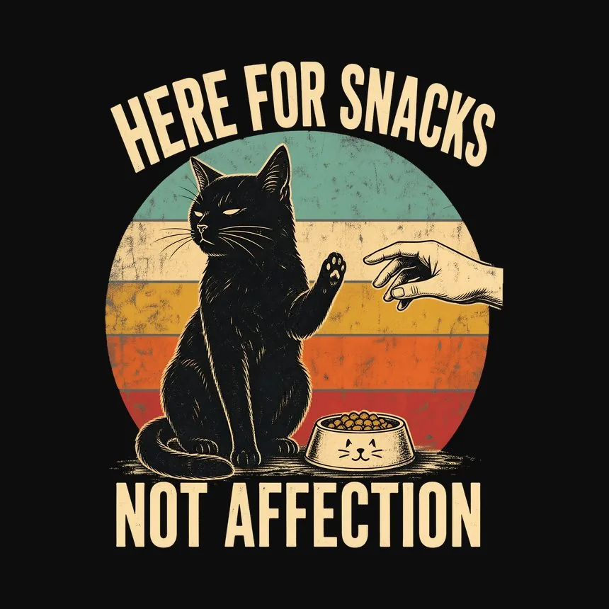 Here For Snacks Not Affection Black Cat Retro — funny cat tee