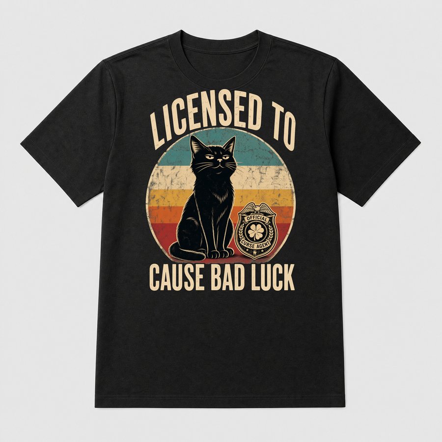 Licensed To Cause Bad Luck Black Cat Retro — funny cat tee