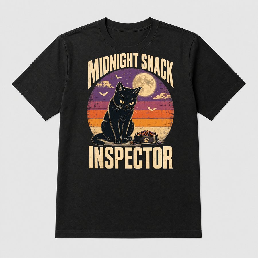 Midnight Snack Inspector Black Cat Retro — funny cat tee