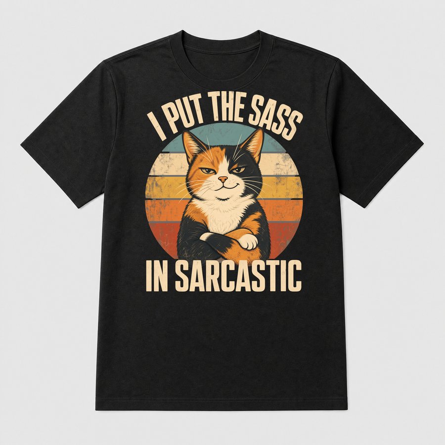 I Put The Sass In Sarcastic Calico Cat Retro — funny cat tee