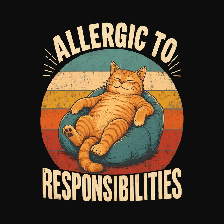 Allergic To Responsibilities Lazy Cat Retro — funny cat tee