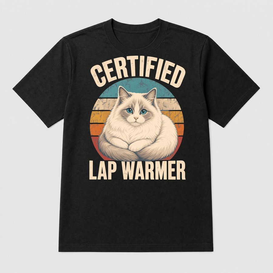Certified Lap Warmer Fluffy Cat Retro — funny cat tee