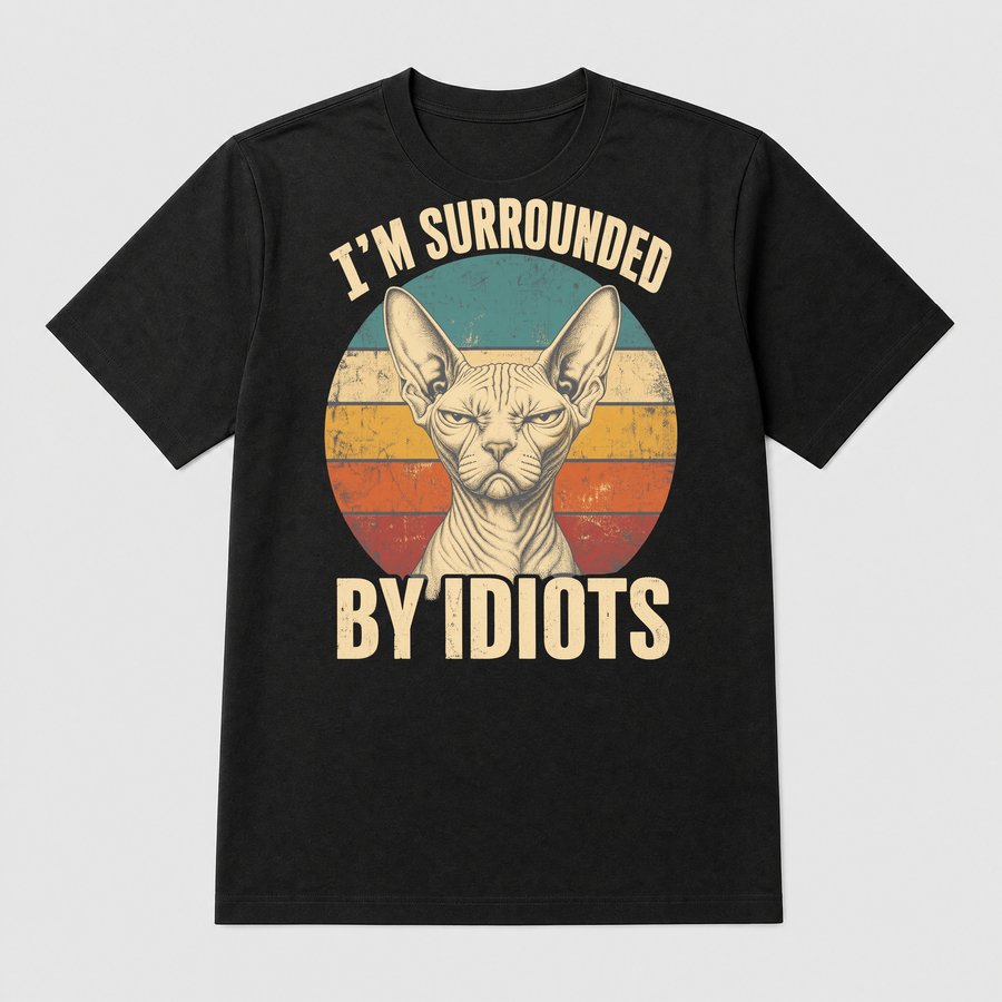 Surrounded By Idiots Judgy Cat Retro — funny cat tee