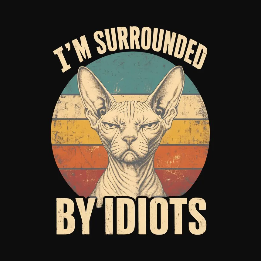 Surrounded By Idiots Judgy Cat Retro — funny cat tee