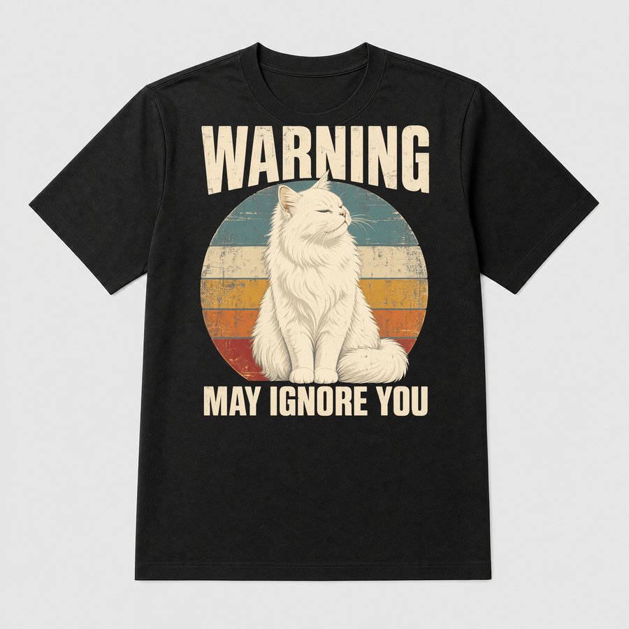 Warning May Ignore You White Cat Retro — funny cat tee