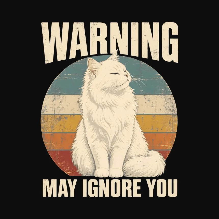 Warning May Ignore You White Cat Retro — funny cat tee