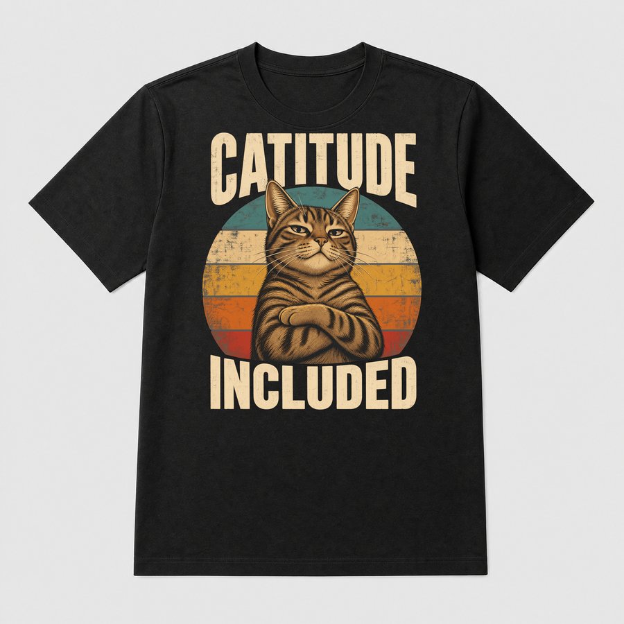 Catitude Included Sassy Tabby Cat Retro — funny cat tee