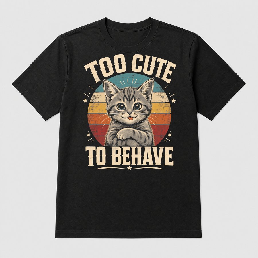 Too Cute To Behave Naughty Kitten Retro — funny cat tee