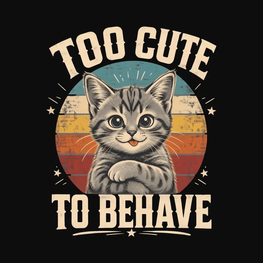 Too Cute To Behave Naughty Kitten Retro — funny cat tee