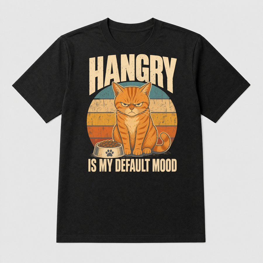 Hangry Is My Default Mood Cat Retro — funny cat tee