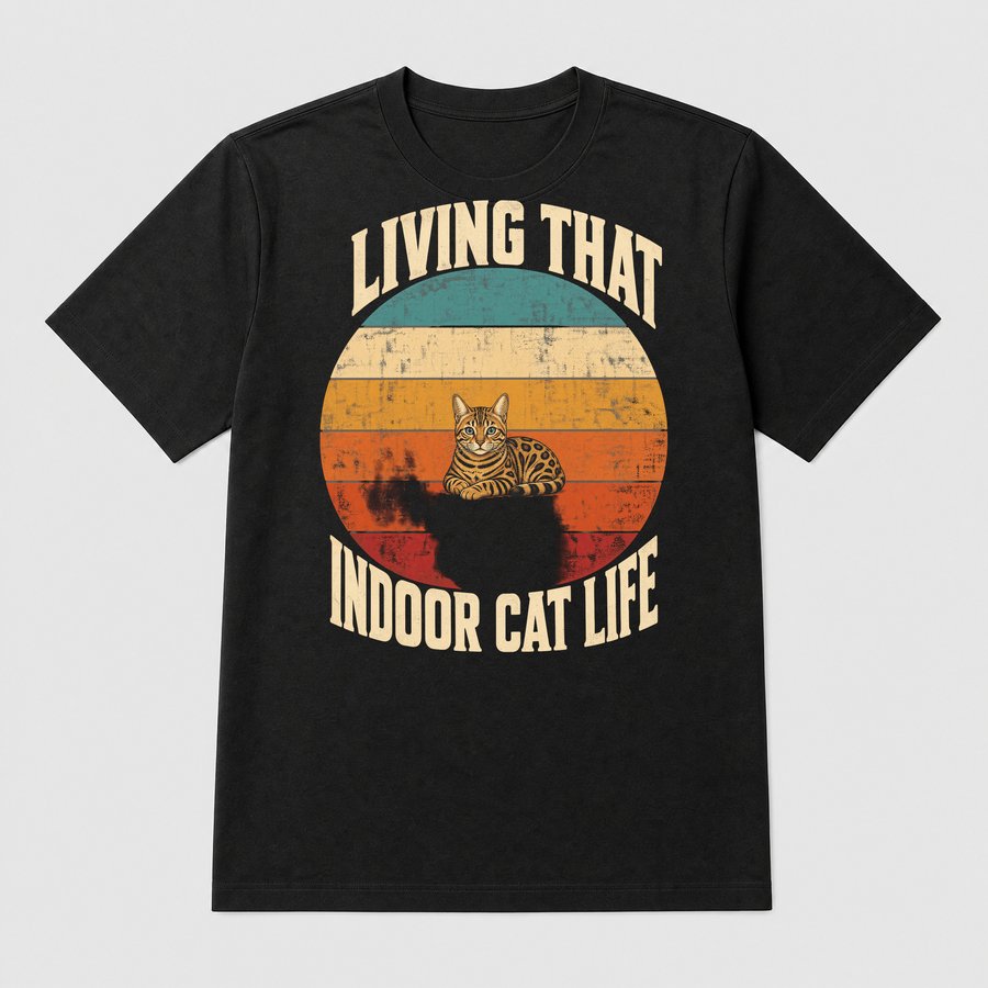 Living That Indoor Cat Life Bengal Retro — funny cat tee