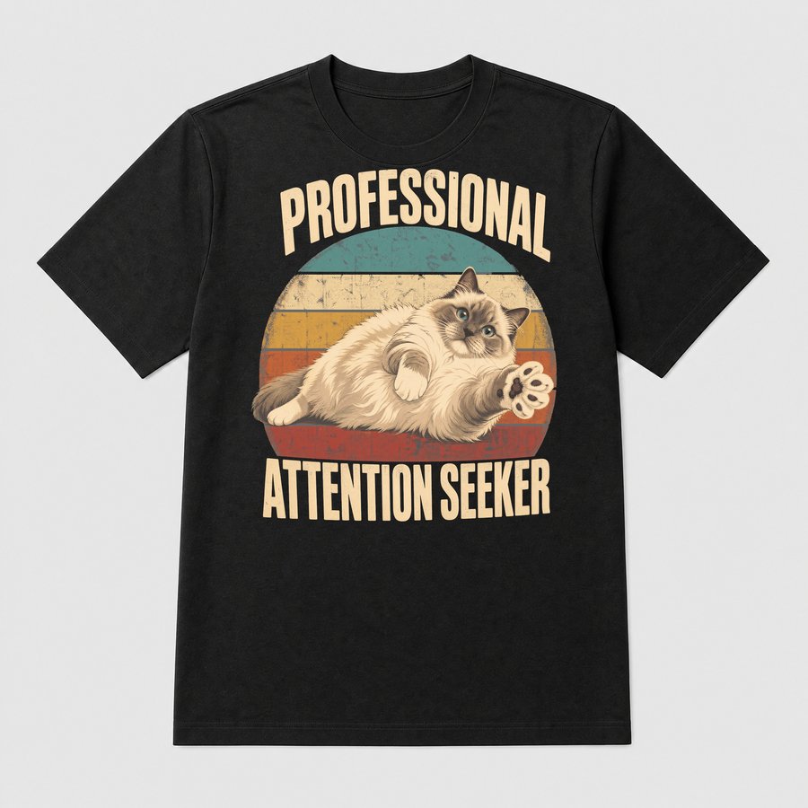 Professional Attention Seeker Cat Retro — funny cat tee