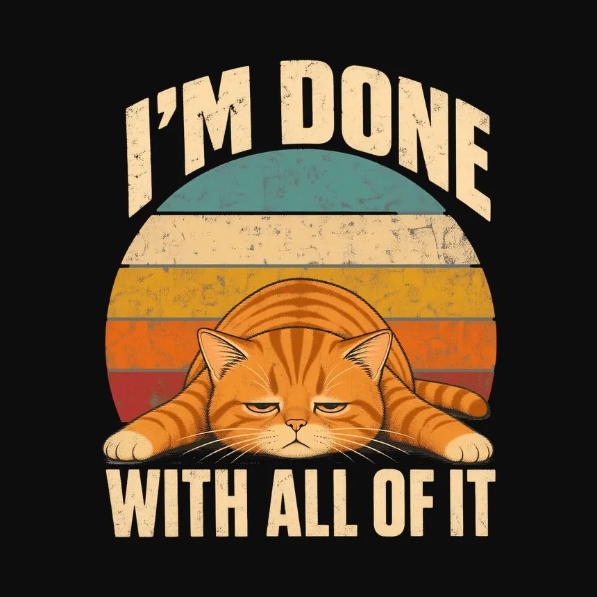 I'm Done With All Of It Lazy Cat Retro — funny cat tee