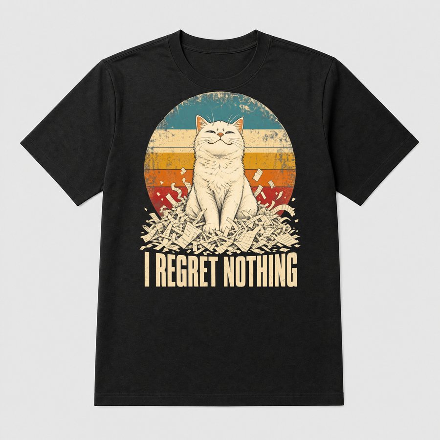 I Regret Nothing Mischievous Cat Retro — funny cat tee