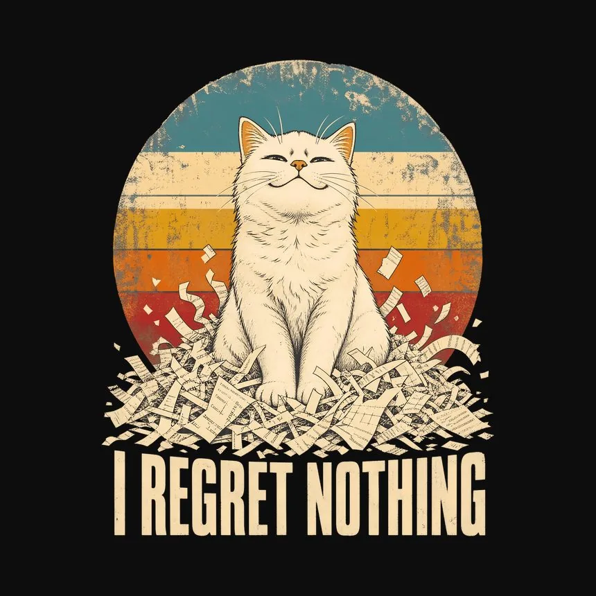 I Regret Nothing Mischievous Cat Retro — funny cat tee