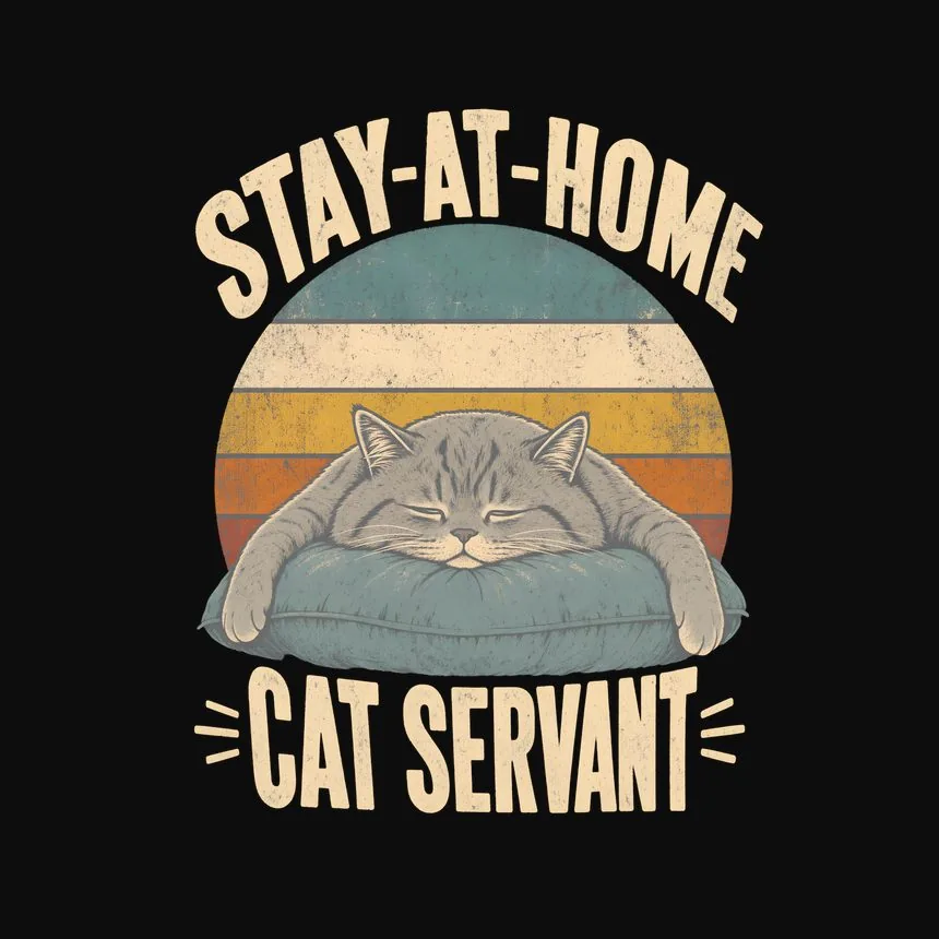 Stay-At-Home Cat Servant Retro Cat Design — funny cat tee