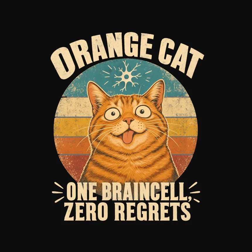 Orange Cat One Braincell, Zero Regrets Cat Design — funny cat tee