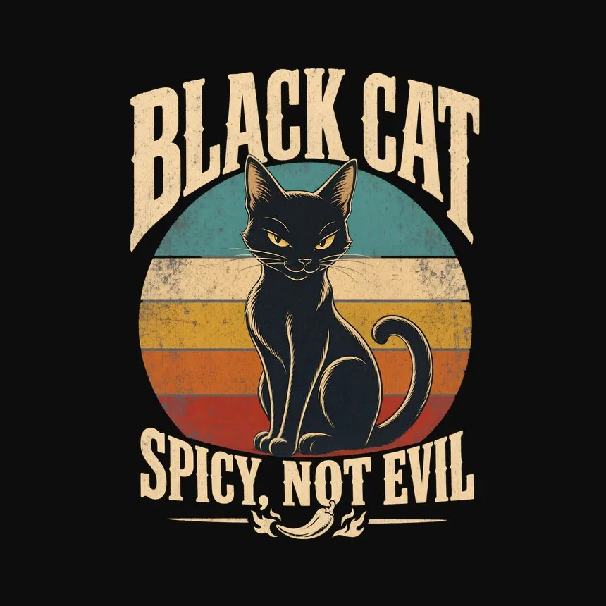 Black Cat Spicy, Not Evil Retro Cat Design — funny cat tee