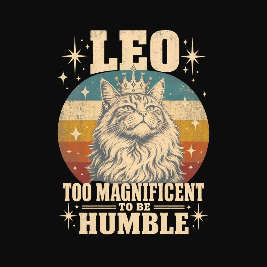 Leo Too Magnificent To Be Humble Retro Cat Design — funny cat tee