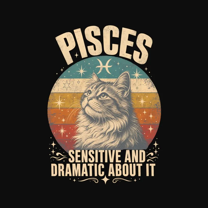 Pisces Sensitive And Dramatic About It Cat Design — funny cat tee