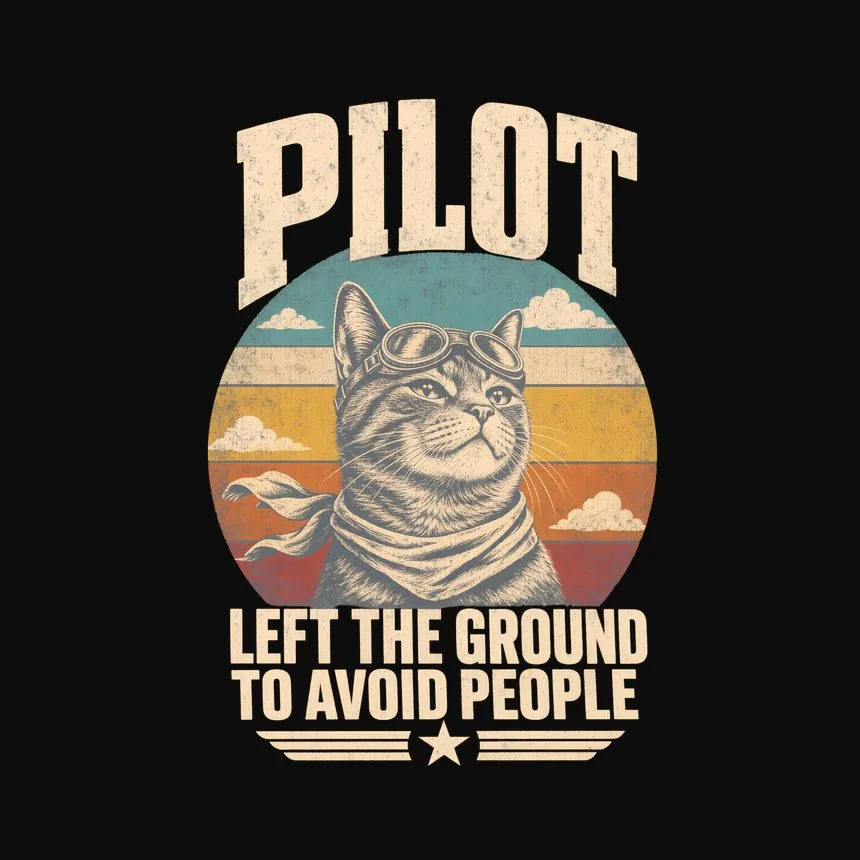 Pilot Left The Ground To Avoid People Cat Design — funny cat tee