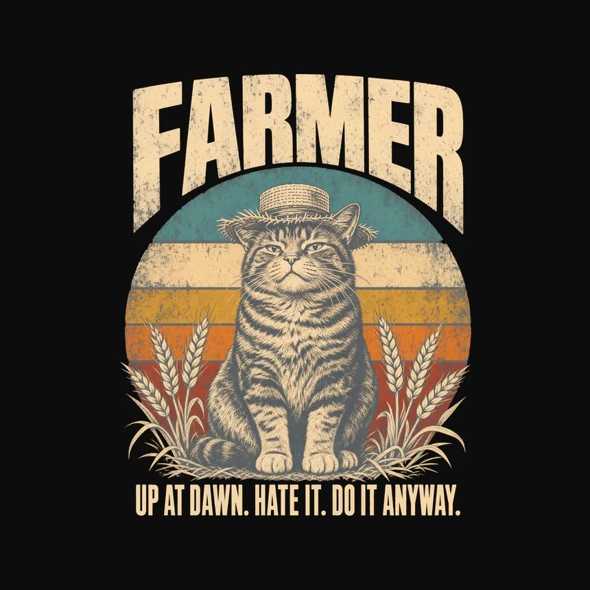 Farmer Up At Dawn. Hate It. Do It Anyway — funny cat tee