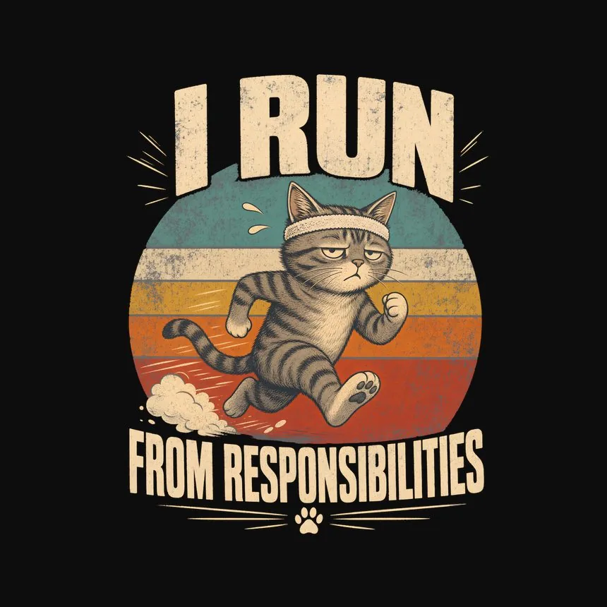 I Run From Responsibilities Retro Cat Design — funny cat tee