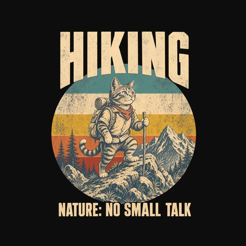 Hiking Nature No Small Talk Retro Cat Design — funny cat tee