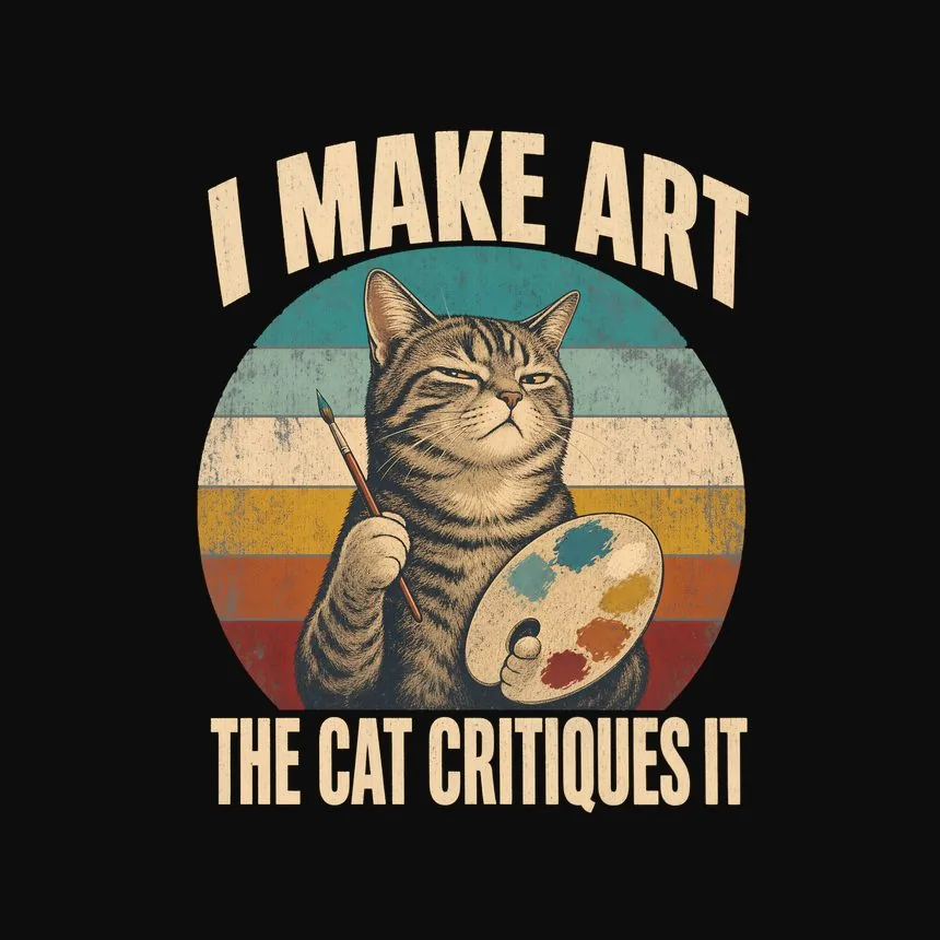 I Make Art The Cat Critiques It Retro Cat Design — funny cat tee