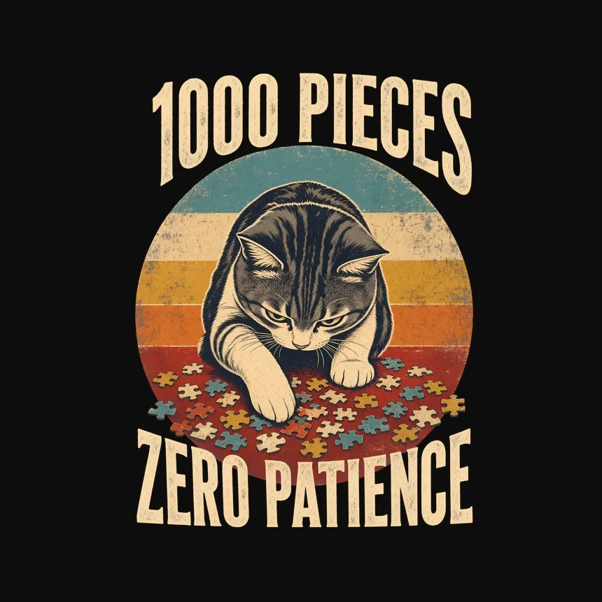 1000 Pieces Zero Patience Retro Cat Design — funny cat tee