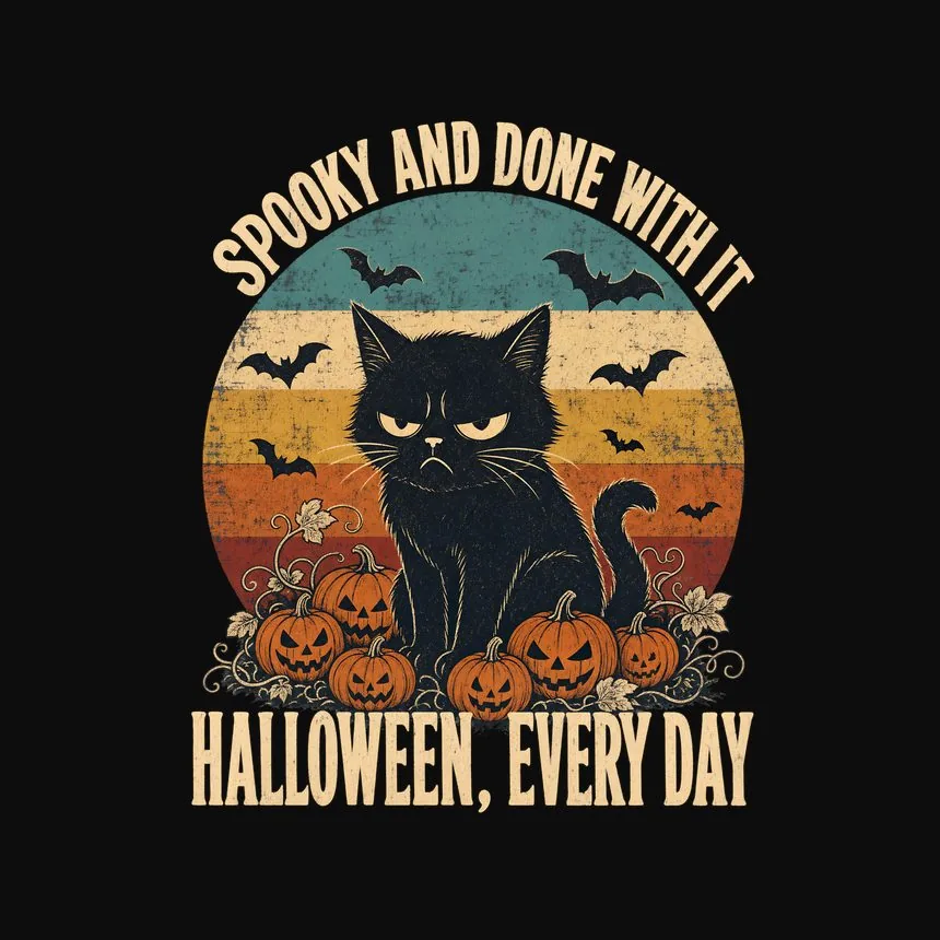 Spooky And Done With It Halloween, Every Day — funny cat tee
