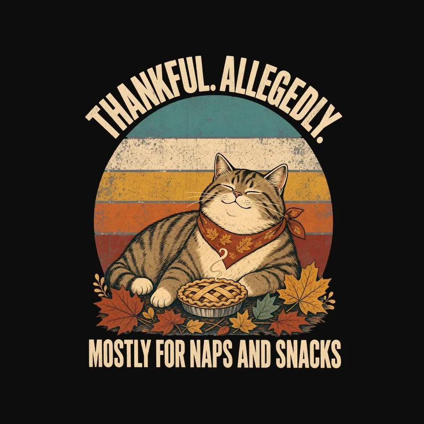 Thankful. Allegedly. Mostly For Naps And Snacks — funny cat tee