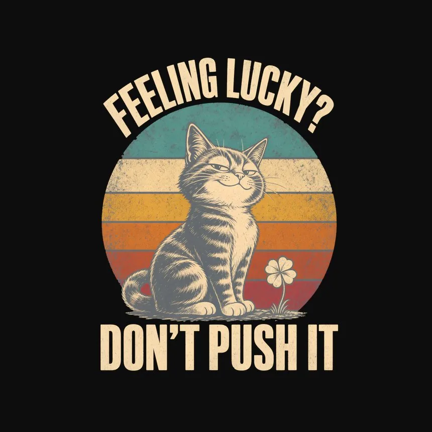 Feeling Lucky Don'T Push It Retro Cat Design — funny cat tee