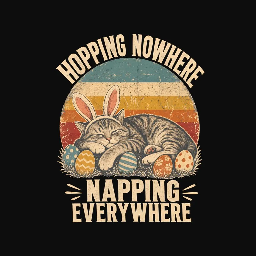 Hopping Nowhere Napping Everywhere Cat Design — funny cat tee