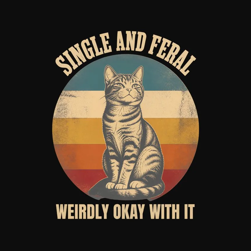 Single And Feral Weirdly Okay With It Cat Design — funny cat tee