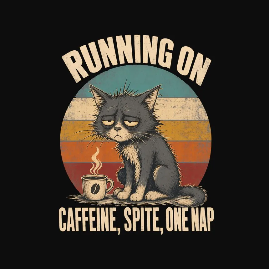 Running On Caffeine, Spite, One Nap Cat Design — funny cat tee