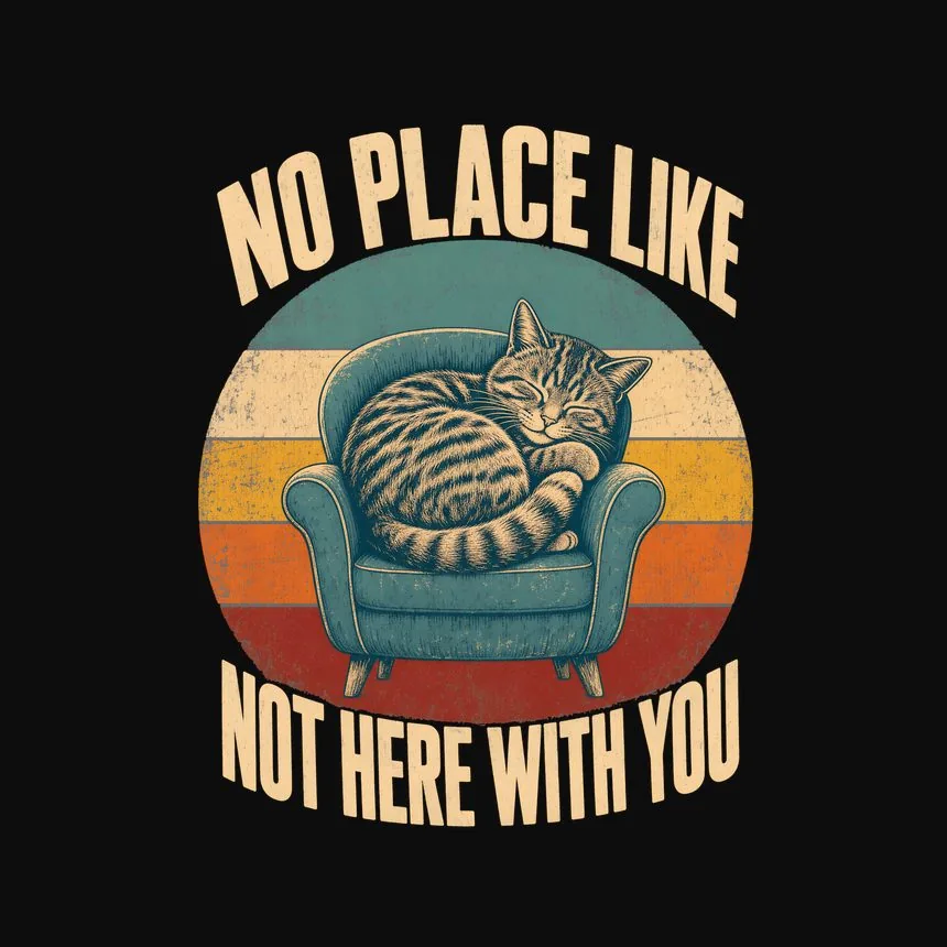 No Place Like Not Here With You Retro Cat Design — funny cat tee