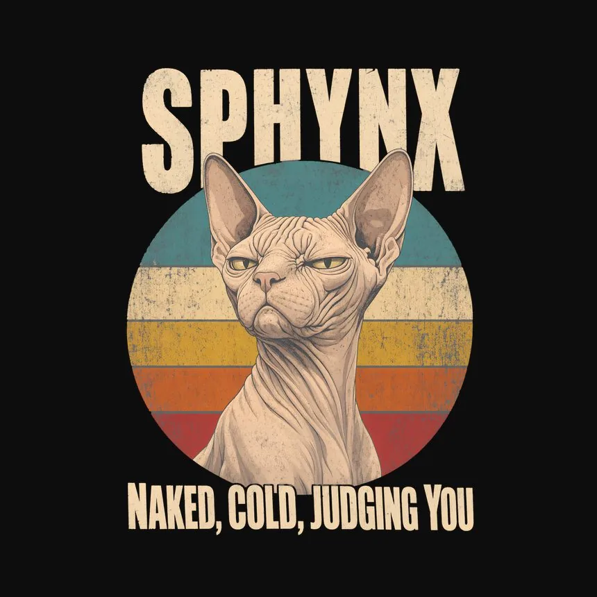 Sphynx Naked, Cold, Judging You Retro Cat Design — funny cat tee