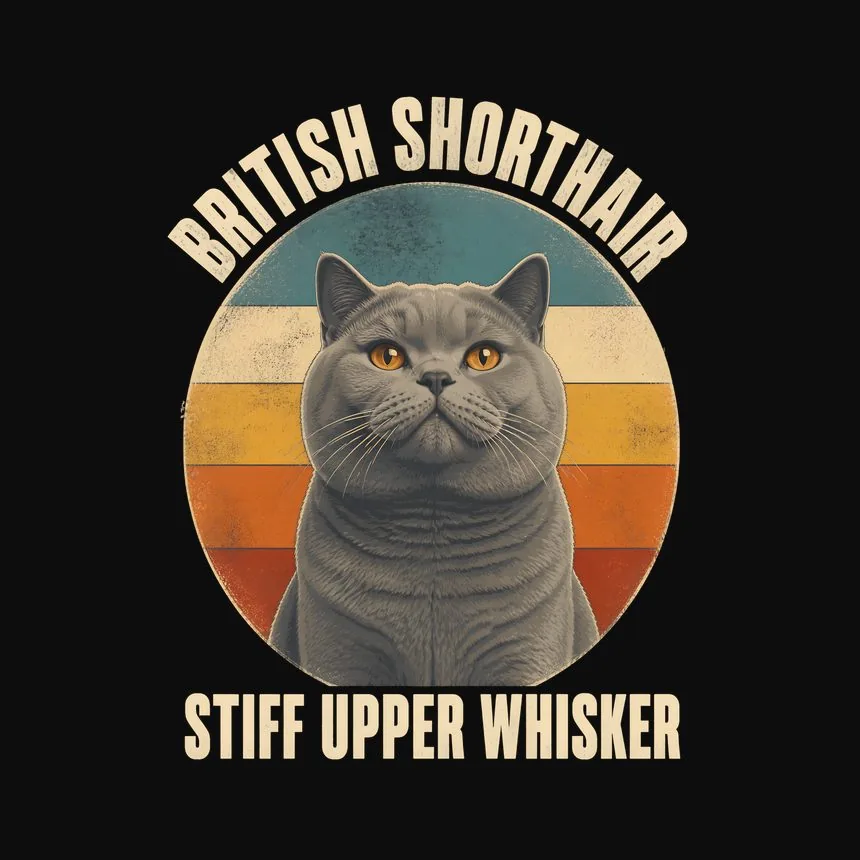 British Shorthair Stiff Upper Whisker Cat Design — funny cat tee