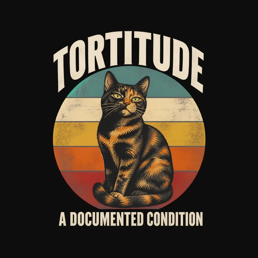 Tortitude A Documented Condition Retro Cat Design — funny cat tee