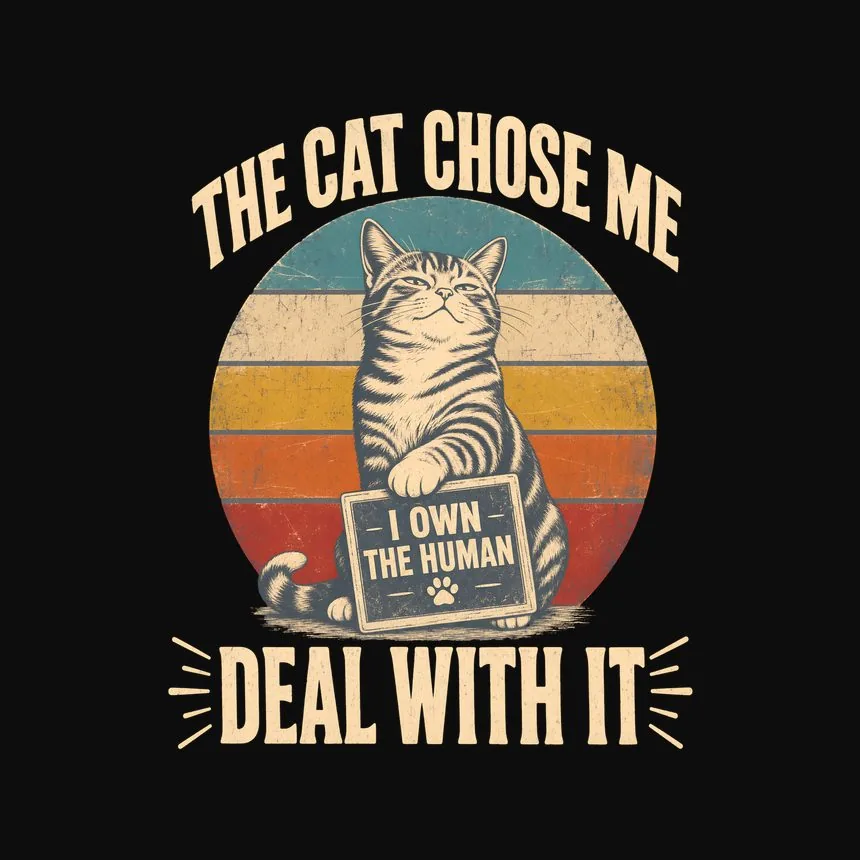 The Cat Chose Me Deal With It Retro Cat Design — funny cat tee